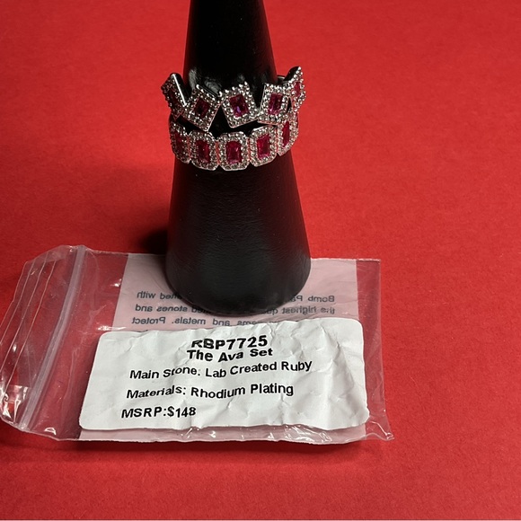 ⭐️Bomb Party RBP7725 “The Ava Set” Lab Created Ruby on Rhodium Size 10 Ring NWT - Picture 6 of 7